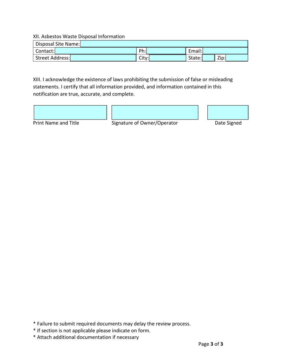 Notification of Demolition - Asbestos and Lead Regulatory Program - Vermont, Page 3
