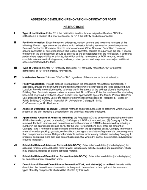 Instructions for Notification of Demolition - Vermont Download Pdf