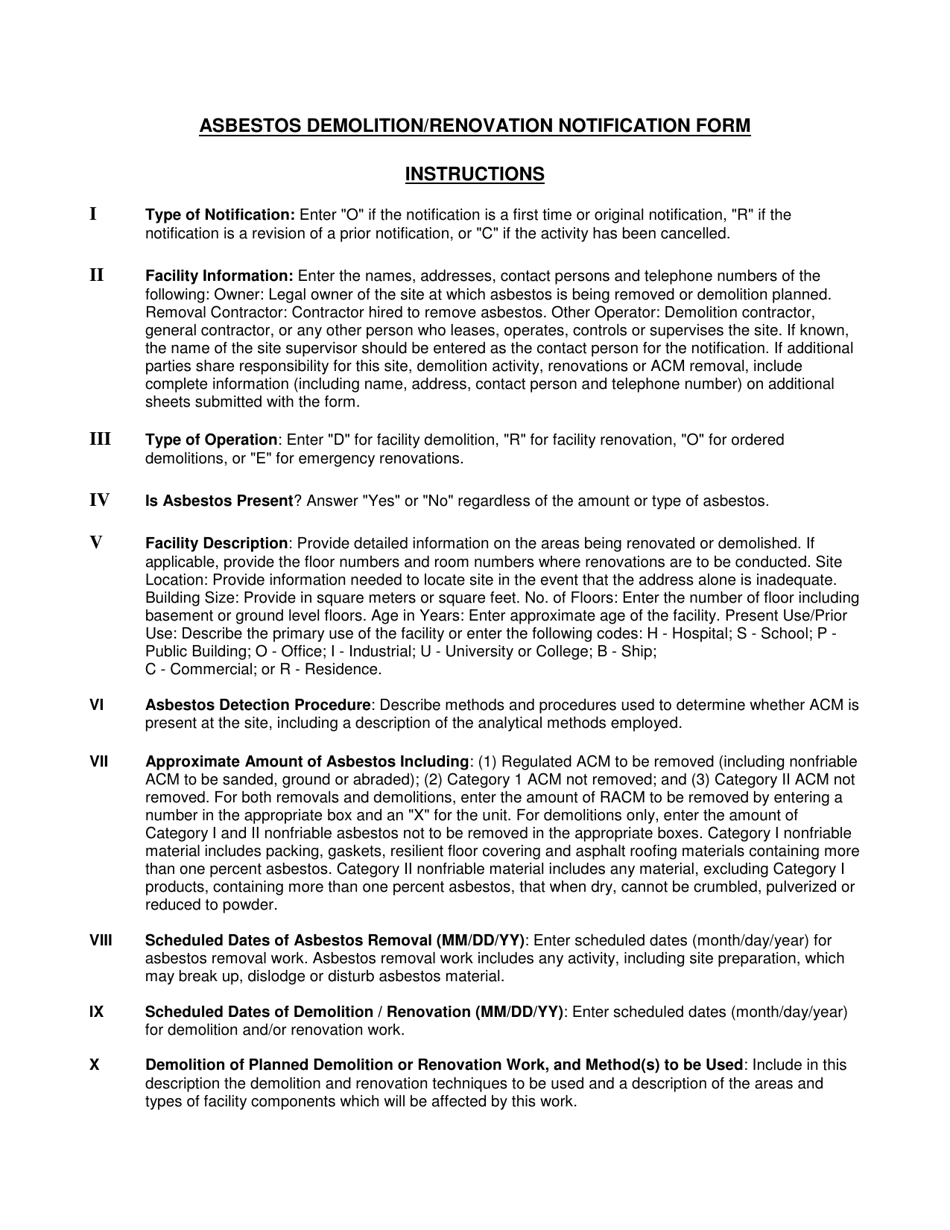 Instructions for Notification of Demolition - Vermont, Page 1