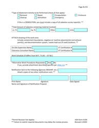VDH Form A104 Asbestos Abatement Project Permit Application - Vermont, Page 2