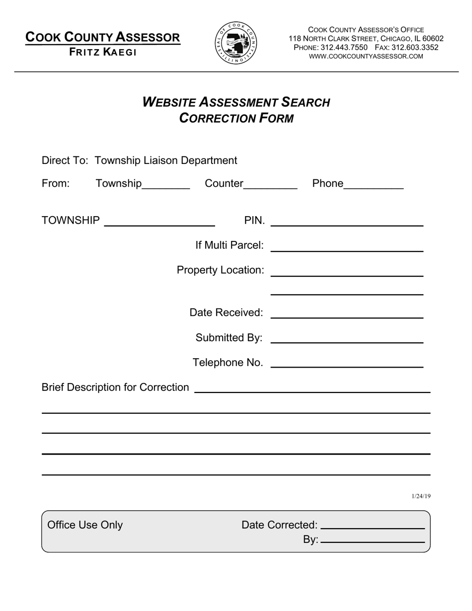 Cook County, Illinois site Assessment Search Correction Form Fill Out, Sign Online and