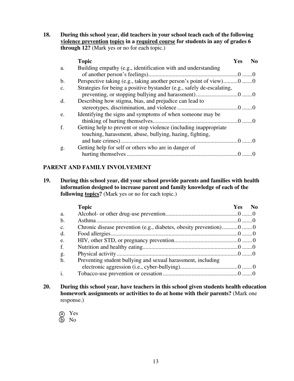 School Health Profiles Lead Health Education Teacher Questionnaire - Vermont, Page 13
