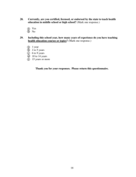 School Health Profiles Lead Health Education Teacher Questionnaire - Vermont, Page 18