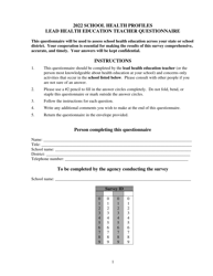 School Health Profiles Lead Health Education Teacher Questionnaire - Vermont