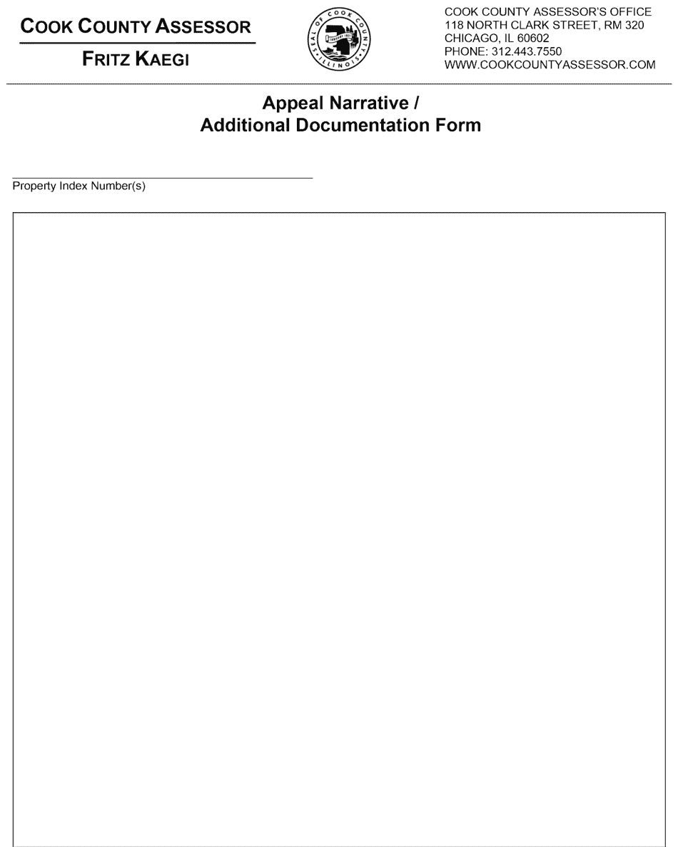 Residential Appeal Narrative / Additional Documentation Form - Cook County, Illinois, Page 2