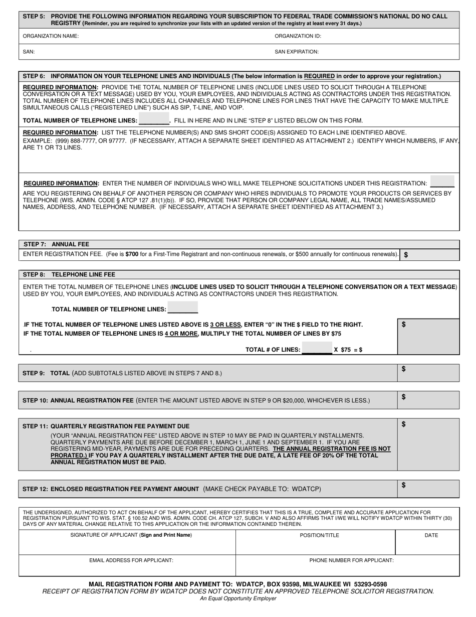 Telephone Solicitor Registration - Wisconsin, Page 4