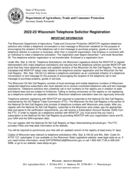 Document preview: Telephone Solicitor Registration - Wisconsin, 2023