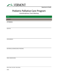Document preview: Interdisciplinary Team Meeting - Pediatric Palliative Care Program - Vermont