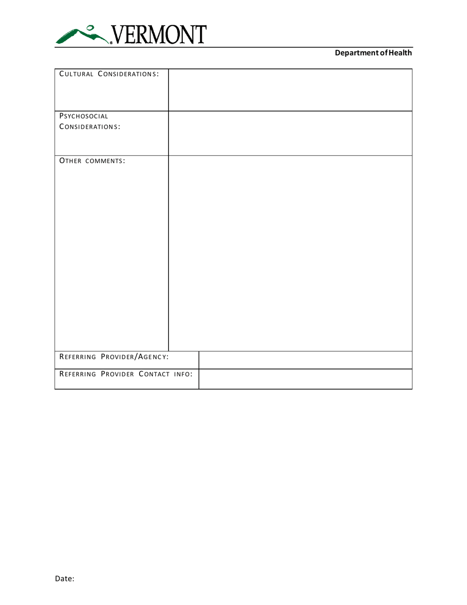 Expressive Therapy Referral Form - Pediatric Palliative Care Program - Vermont, Page 2