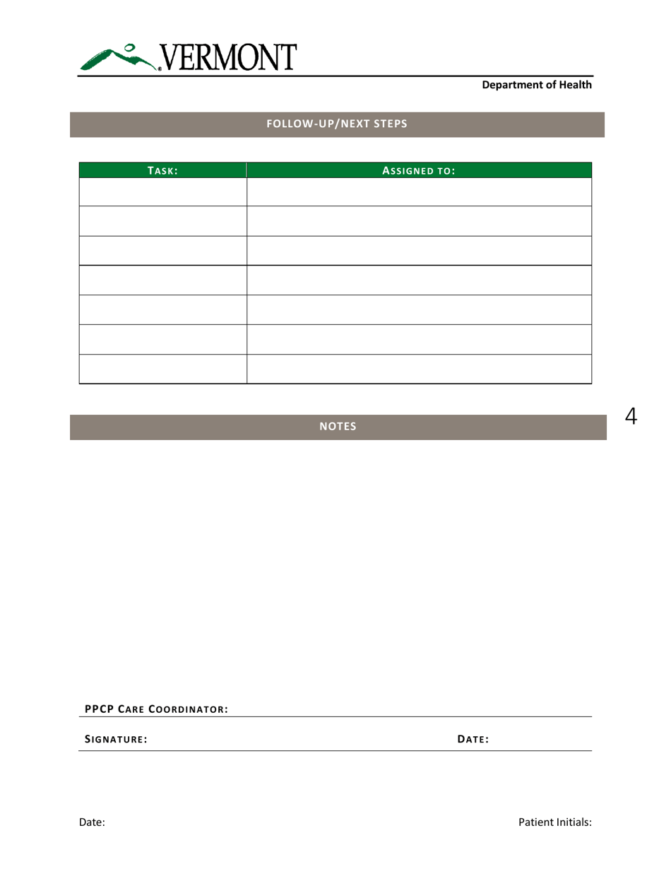 Team Meeting / Family Conference Note - Pediatric Palliative Care Program - Vermont, Page 4