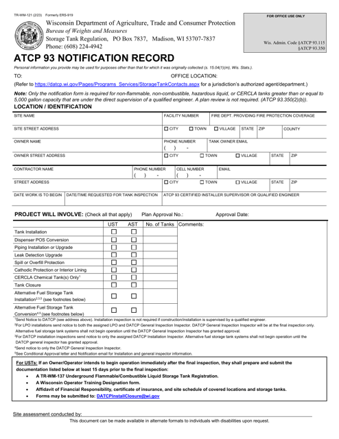 Form TR-WM-121  Printable Pdf