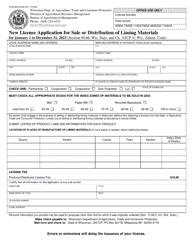 Document preview: Form DARM-BACM-028 New License Application for Sale or Distribution of Liming Materials - Wisconsin