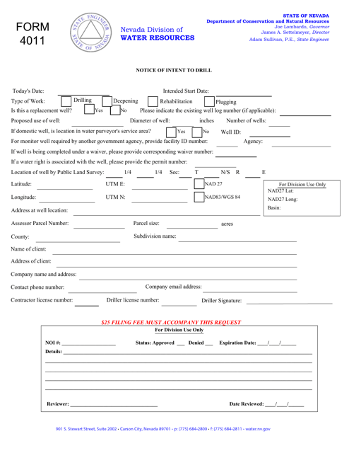 Form 4011 Notice of Intent to Drill - Nevada