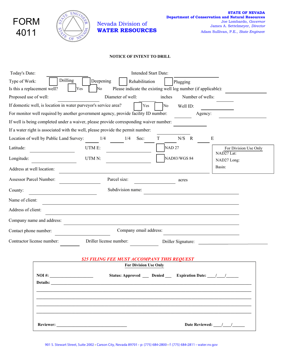Form 4011 Notice of Intent to Drill - Nevada, Page 1