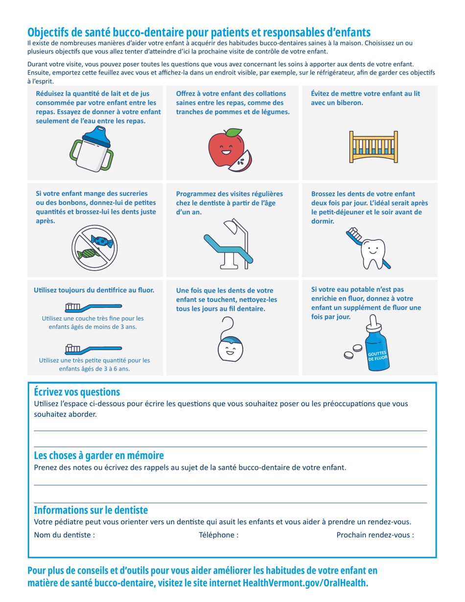 Oral Health Risk Assessment for Parents and Caregivers of Children 6 Months to 3 Years Old - Vermont (French), Page 2