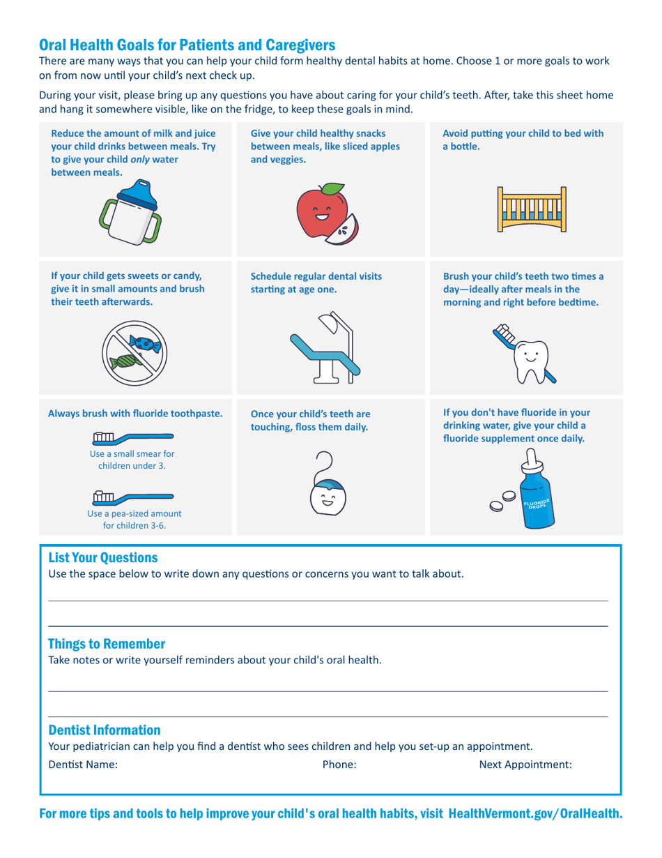 Oral Health Risk Assessment for Parents and Caregivers of Children 6 Months to 3 Years Old - Vermont, Page 2