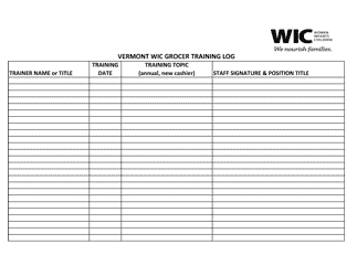 Document preview: Vermont Wic Grocer Training Log - Vermont