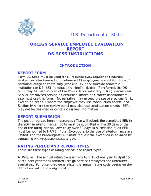 Instructions for Form DS-5055 U.S. Foreign Service Employee Evaluation Report