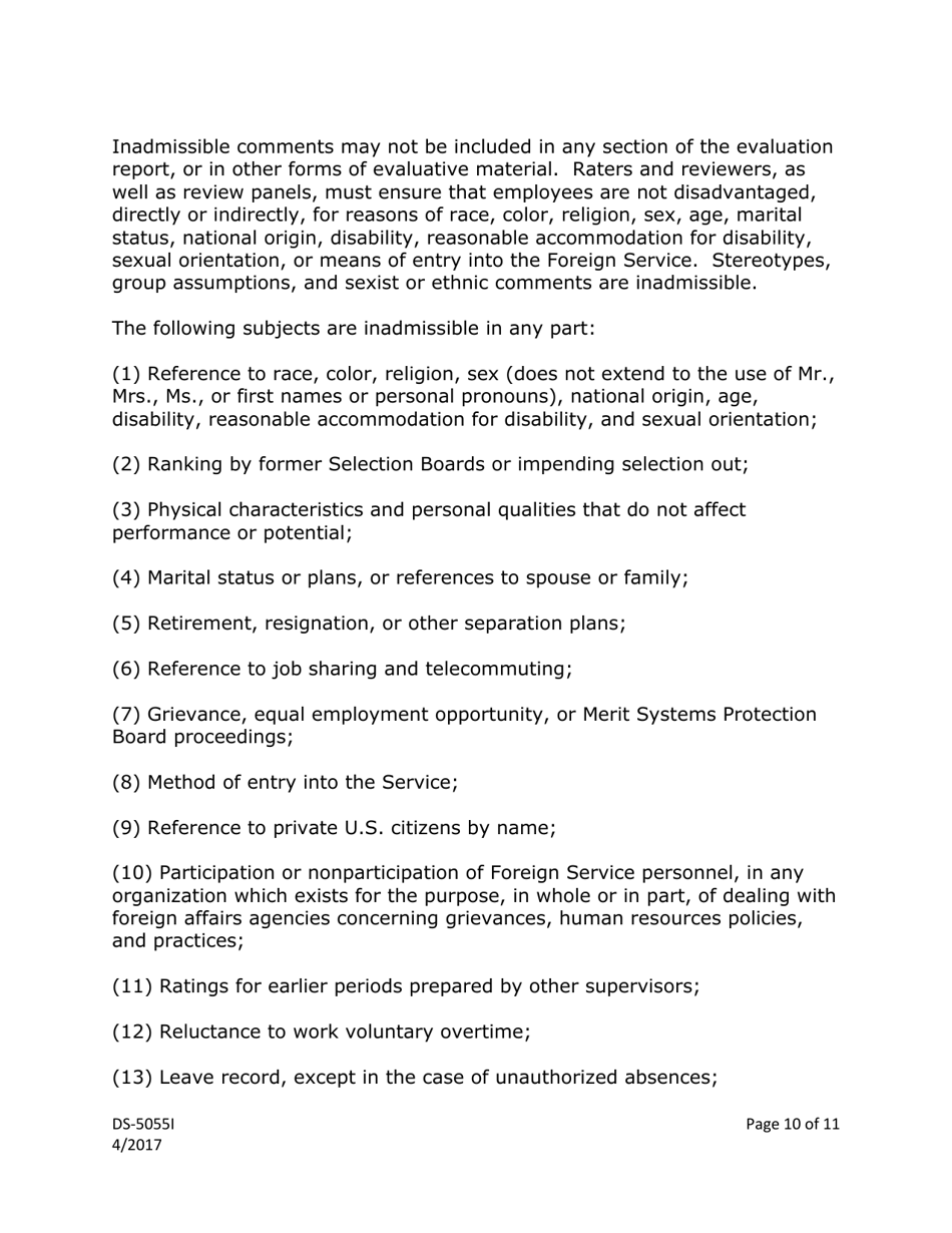 Instructions for Form DS-5055 U.S. Foreign Service Employee Evaluation Report, Page 10