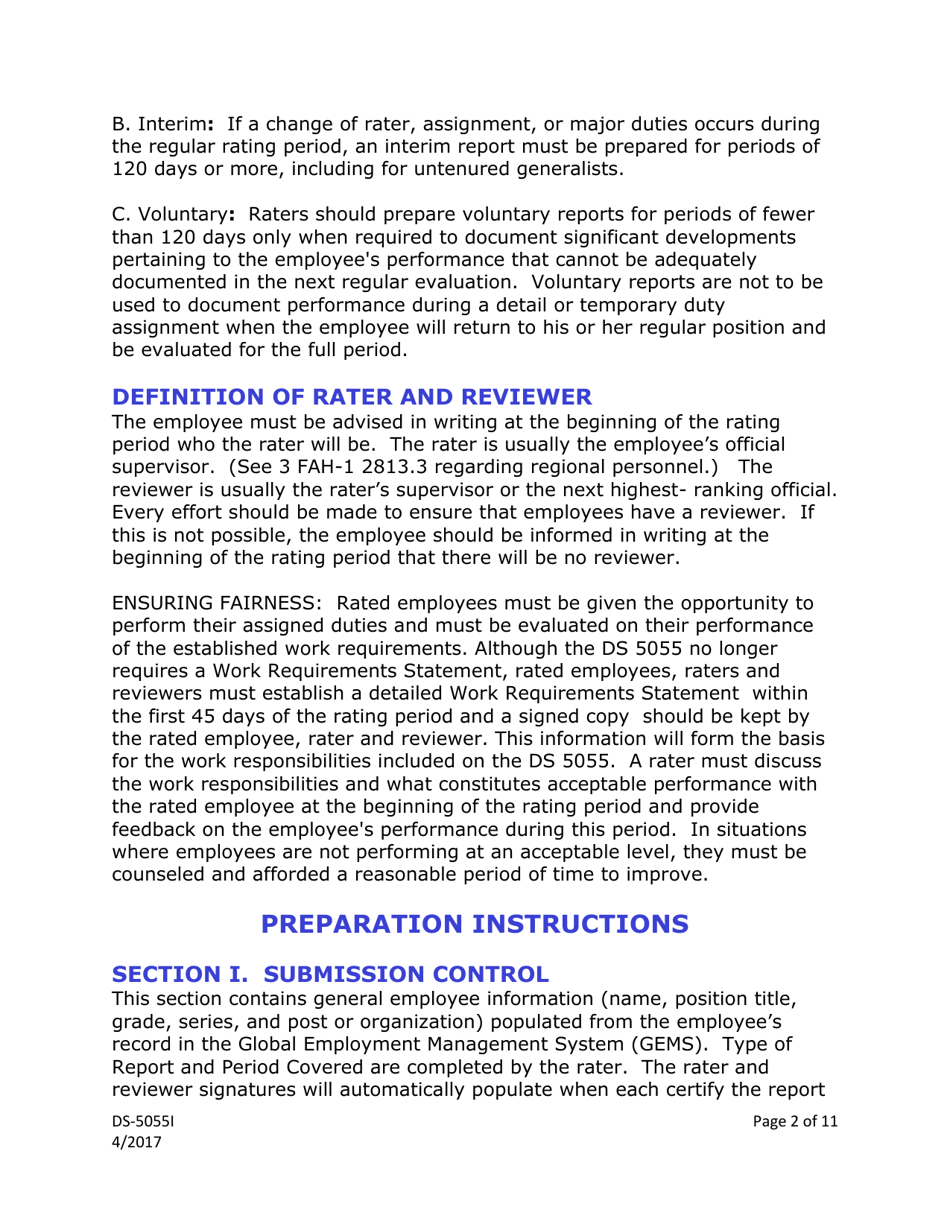 Instructions for Form DS-5055 U.S. Foreign Service Employee Evaluation Report, Page 2