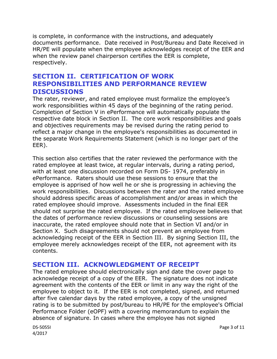 Instructions for Form DS-5055 U.S. Foreign Service Employee Evaluation Report, Page 3
