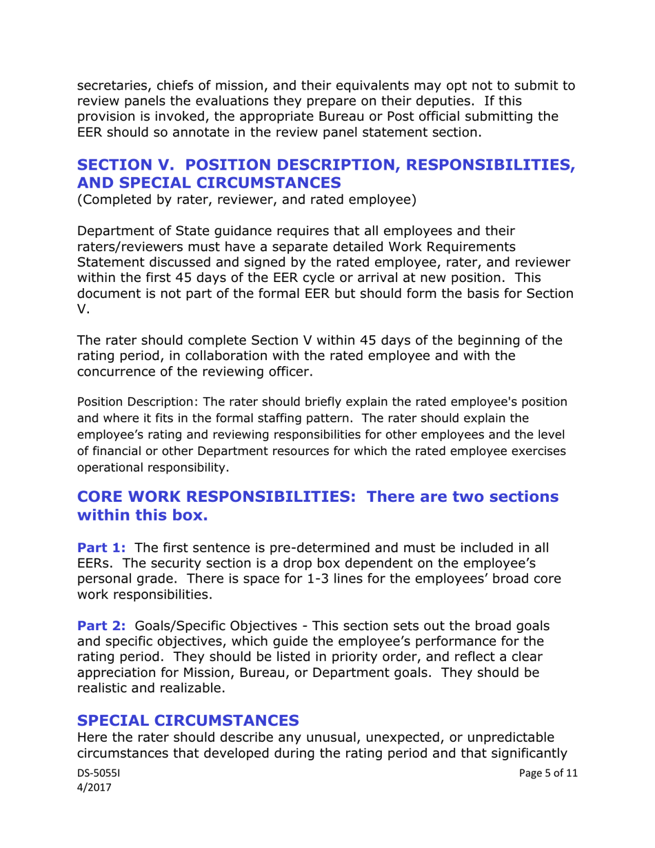 Instructions for Form DS-5055 U.S. Foreign Service Employee Evaluation Report, Page 5