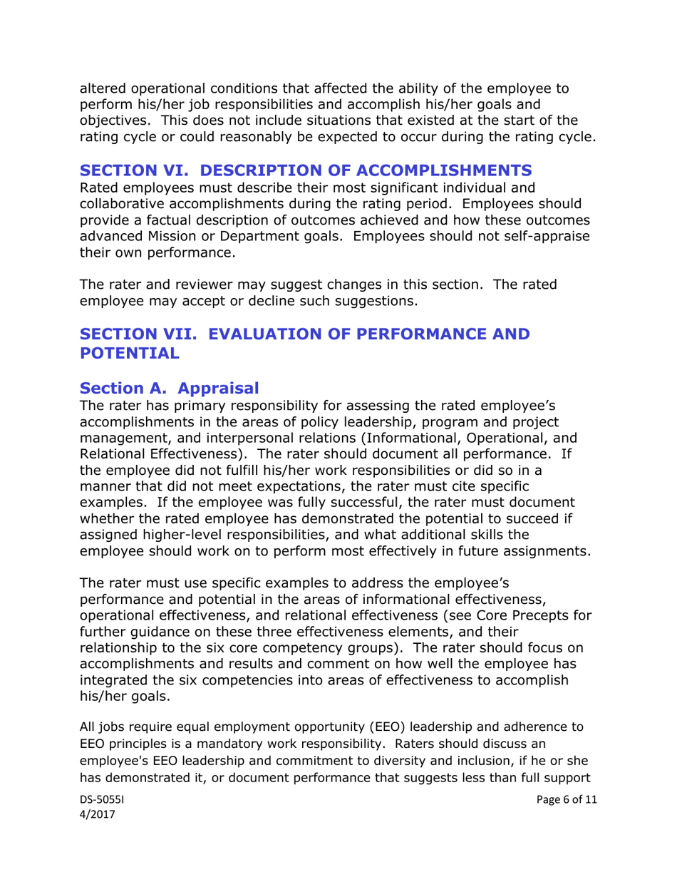 Instructions for Form DS-5055 U.S. Foreign Service Employee Evaluation Report, Page 6