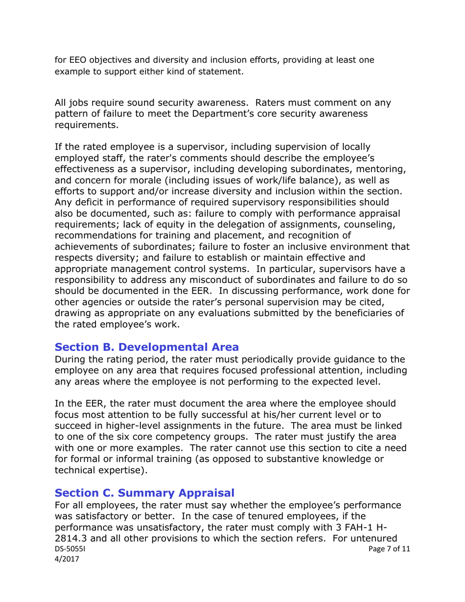 Instructions for Form DS-5055 U.S. Foreign Service Employee Evaluation Report, Page 7