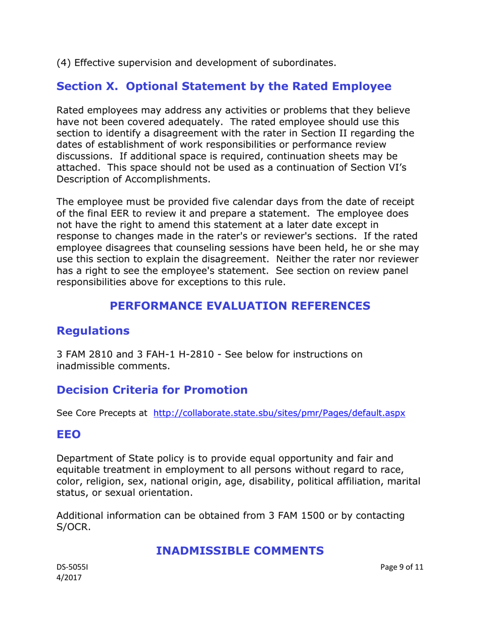 Instructions for Form DS-5055 U.S. Foreign Service Employee Evaluation Report, Page 9