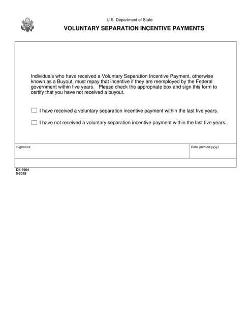 Form DS-7664 Voluntary Separation Incentive Payments