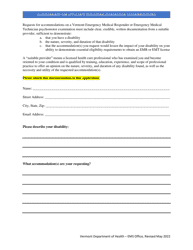 Questionnaire for Applicants Requesting Examination Accommodations - Vermont