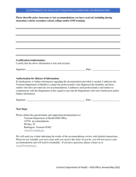 Questionnaire for Applicants Requesting Examination Accommodations - Vermont, Page 2