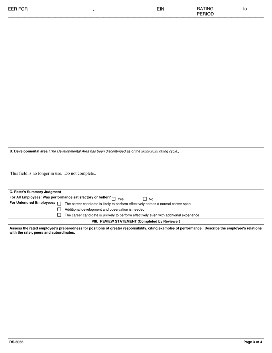 Form DS-5055 U.S. Foreign Service Employee Evaluation Report, Page 3