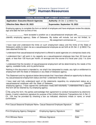 Document preview: Casual/Seasonal Employment Statement - Delaware
