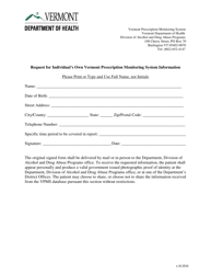 Document preview: Request for Individual's Own Vermont Prescription Monitoring System Information - Vermont