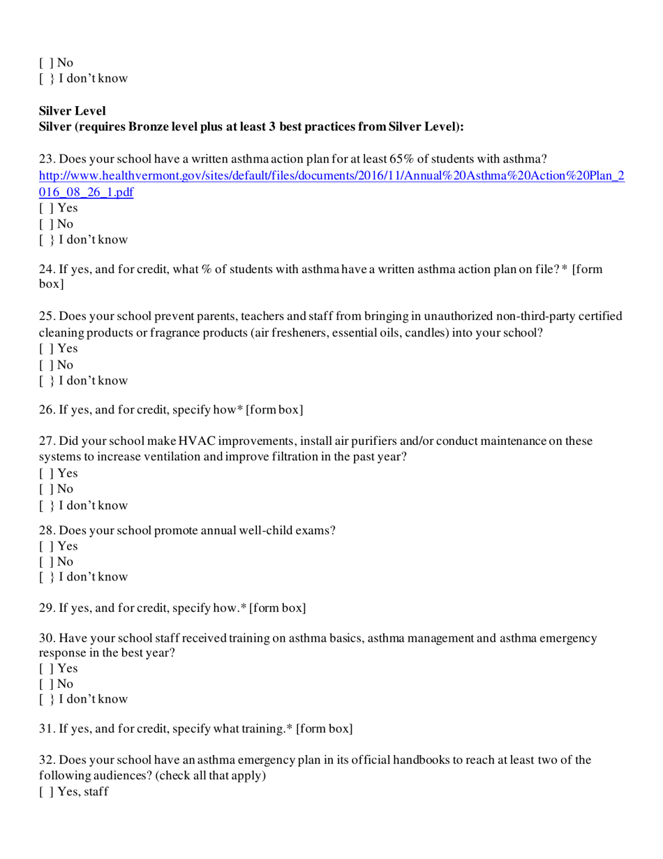 Asthma Friendly Schools Recognition Application - Vermont, Page 3