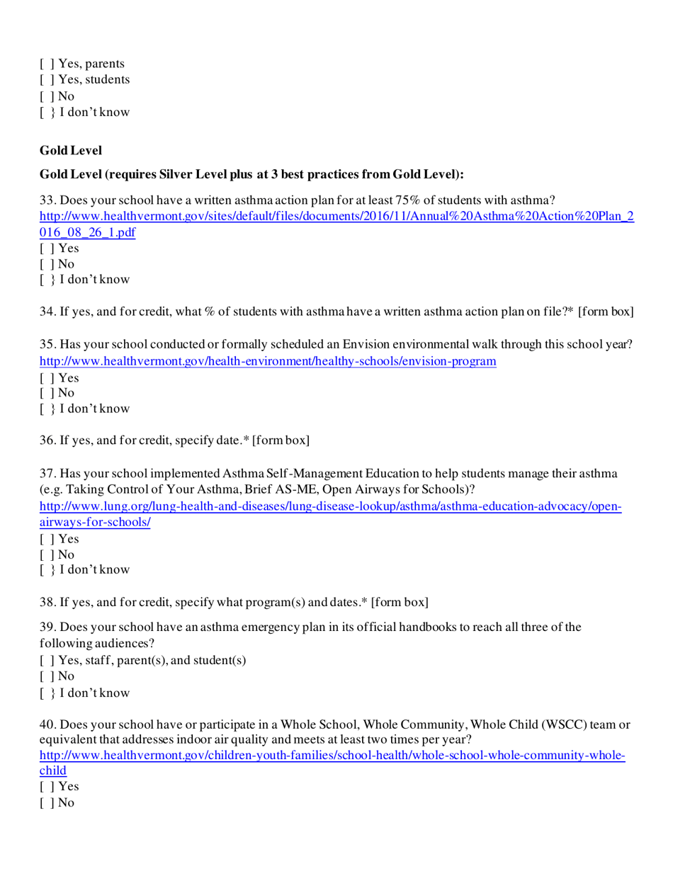 Asthma Friendly Schools Recognition Application - Vermont, Page 4