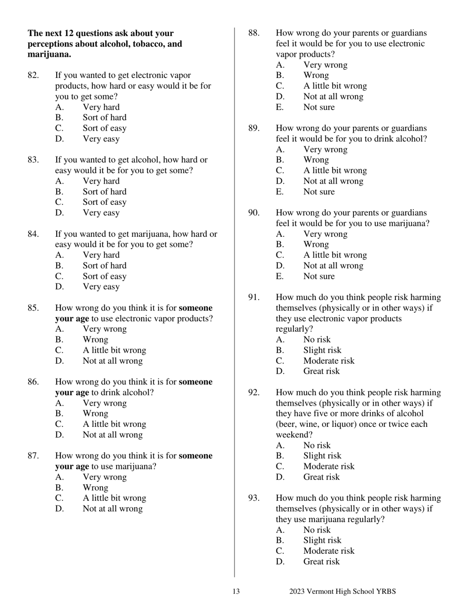 Vermont High School Youth Risk Behavior Survey - Vermont, Page 13