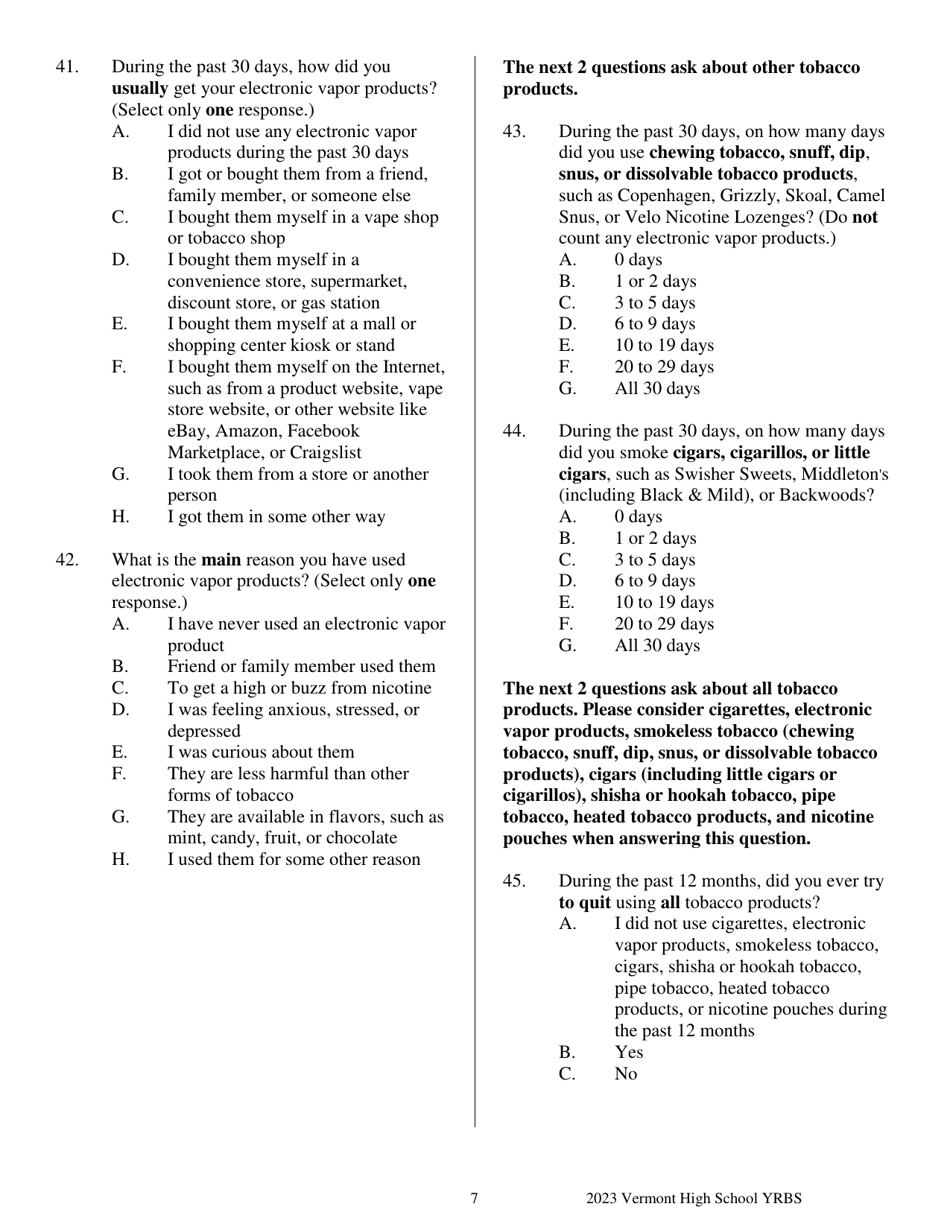 Vermont High School Youth Risk Behavior Survey - Vermont, Page 7