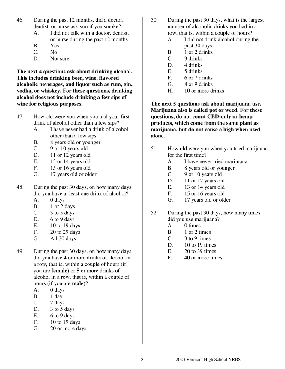 Vermont High School Youth Risk Behavior Survey - Vermont, Page 8