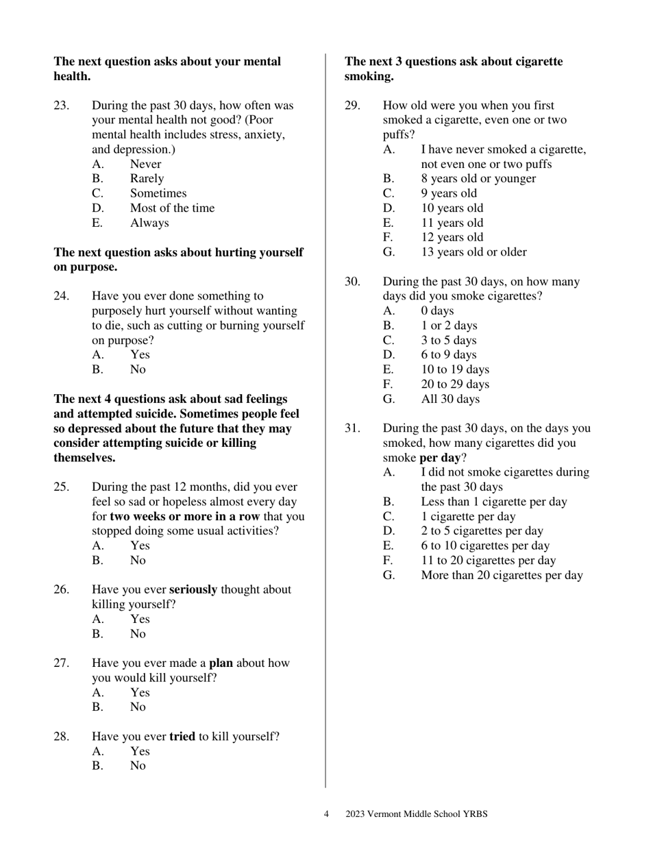 Vermont Middle School Youth Risk Behavior Survey - Vermont, Page 4