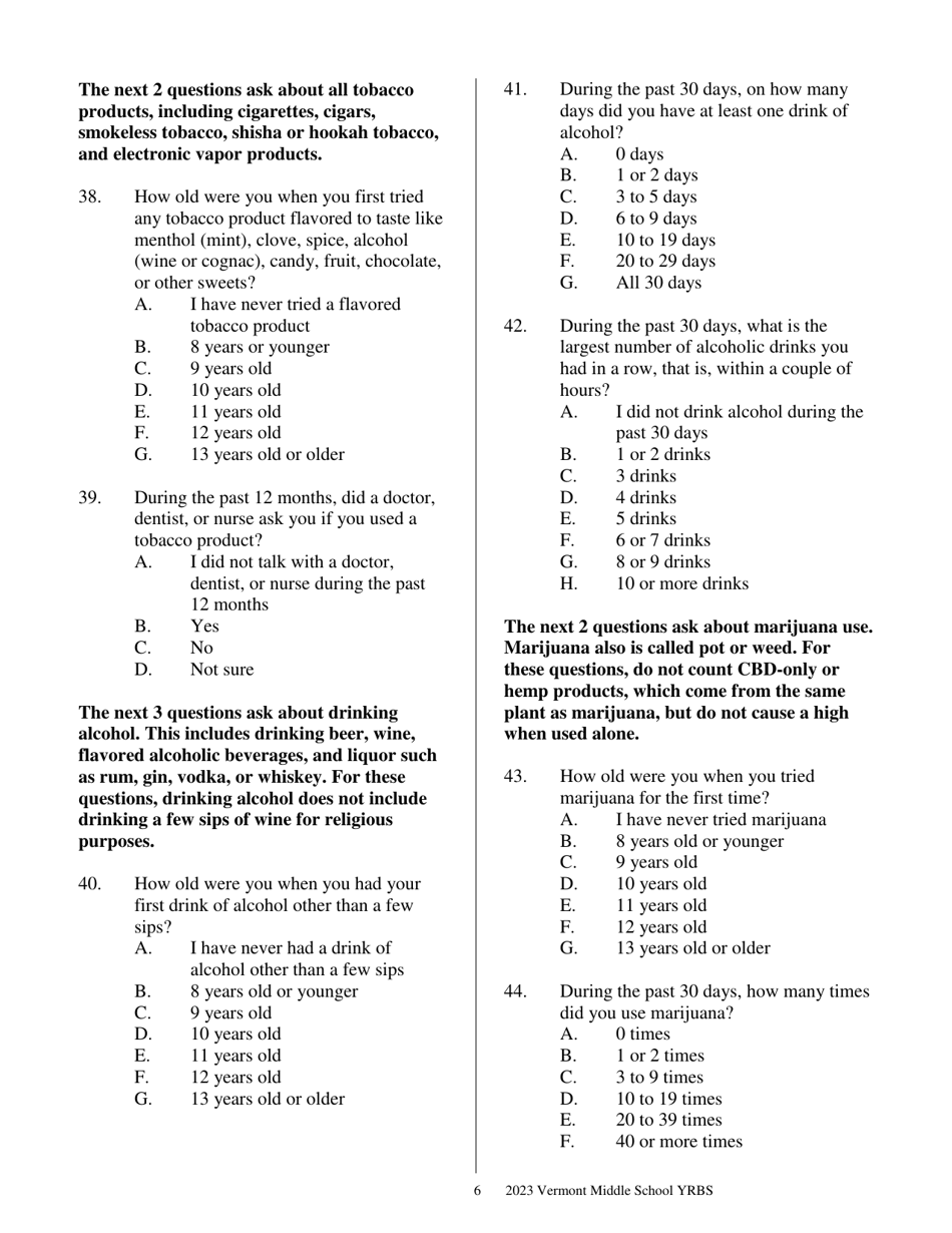 Vermont Middle School Youth Risk Behavior Survey - Vermont, Page 6