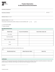 Document preview: Form 734-5395 Product Information as Manufactured Documentation - Oregon