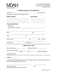 Records Disposal Authorization - Mississippi