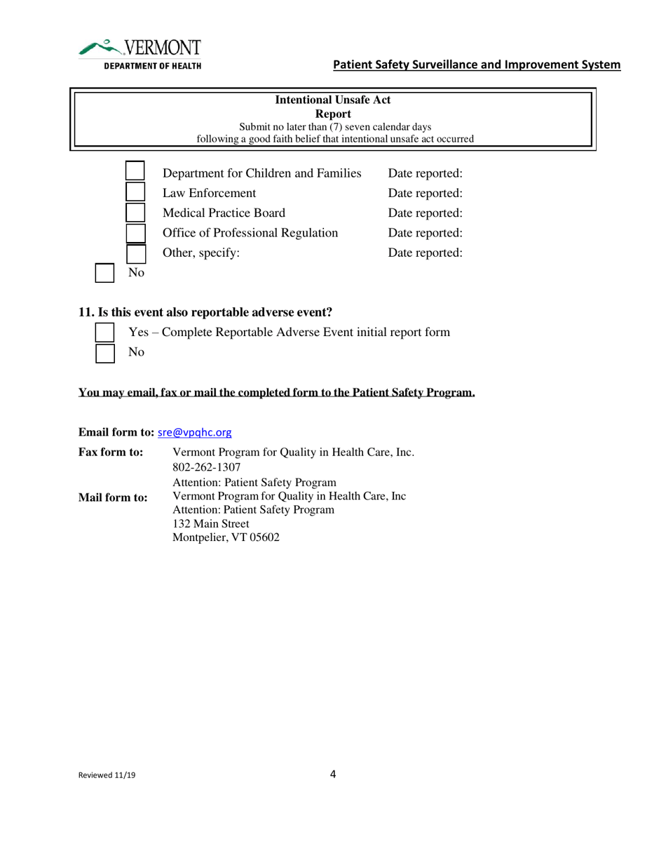 Intentional Unsafe Act Report - Vermont, Page 4