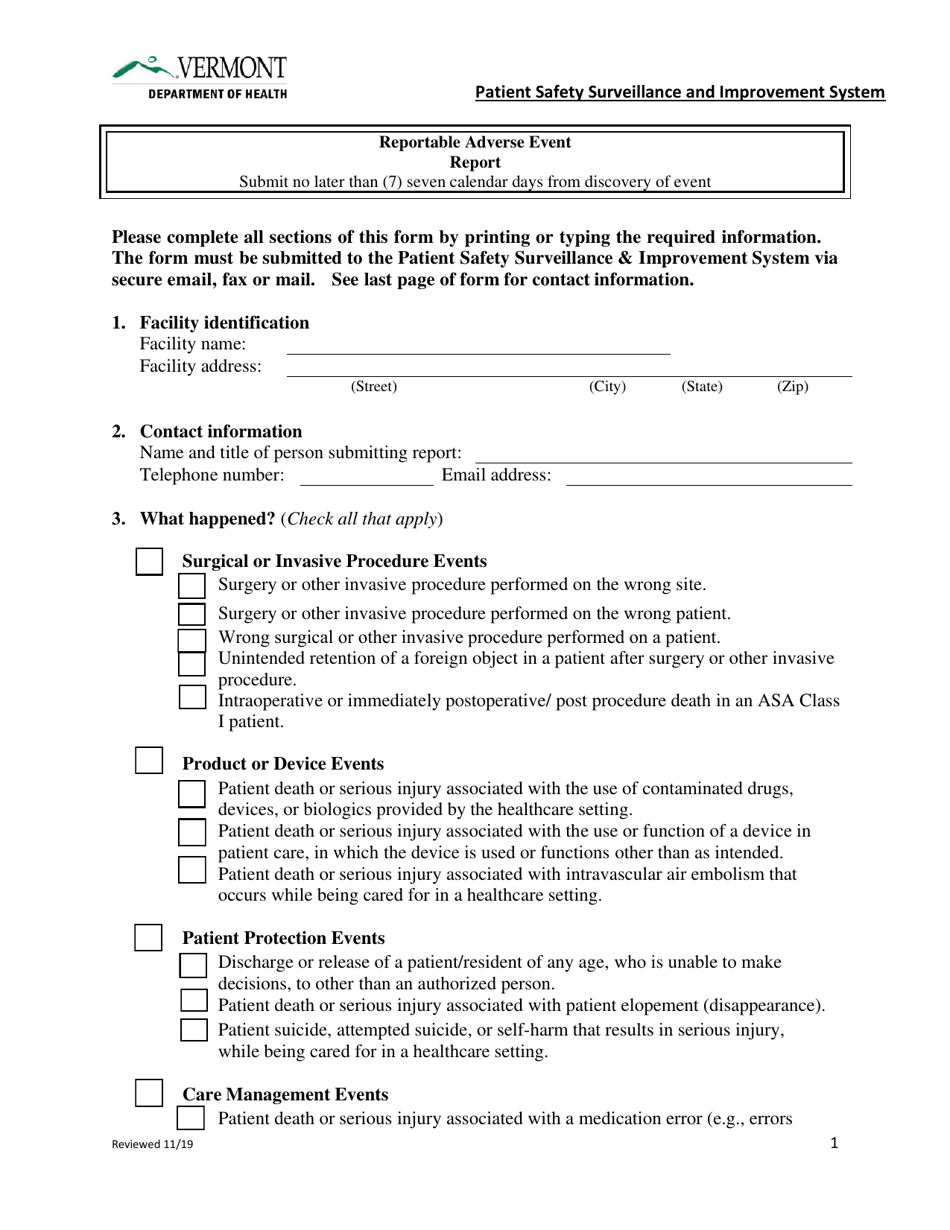 Vermont Reportable Adverse Event Report Fill Out Sign Online And Download Pdf Templateroller 8974