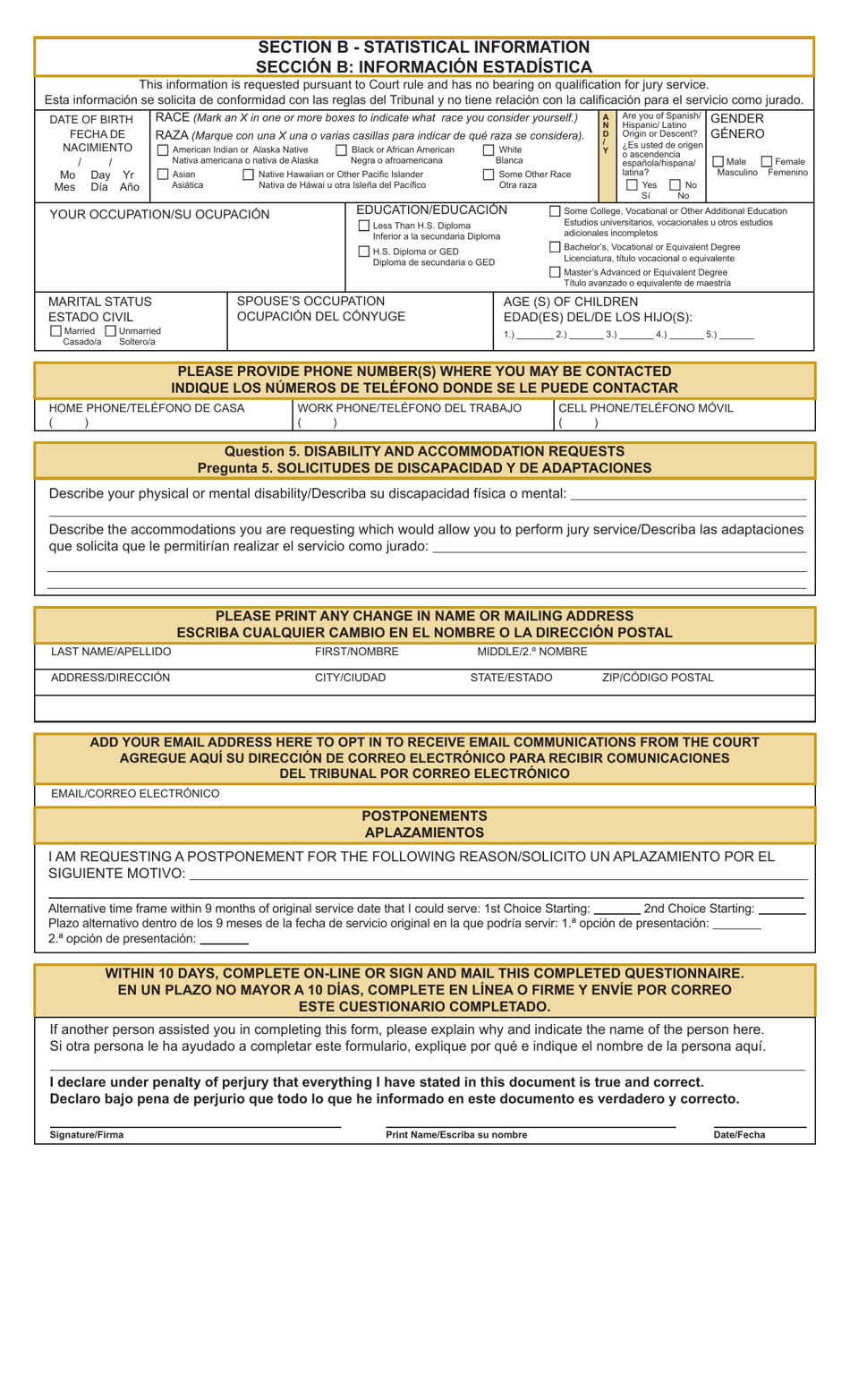 Summons and Qualification Questionnaire - Houston County - Minnesota (English / Spanish), Page 5