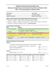 Document preview: Infection Control Communication Form Between Nursing/Personal Care/Assisted Living Facility and Dialysis Facility - Texas
