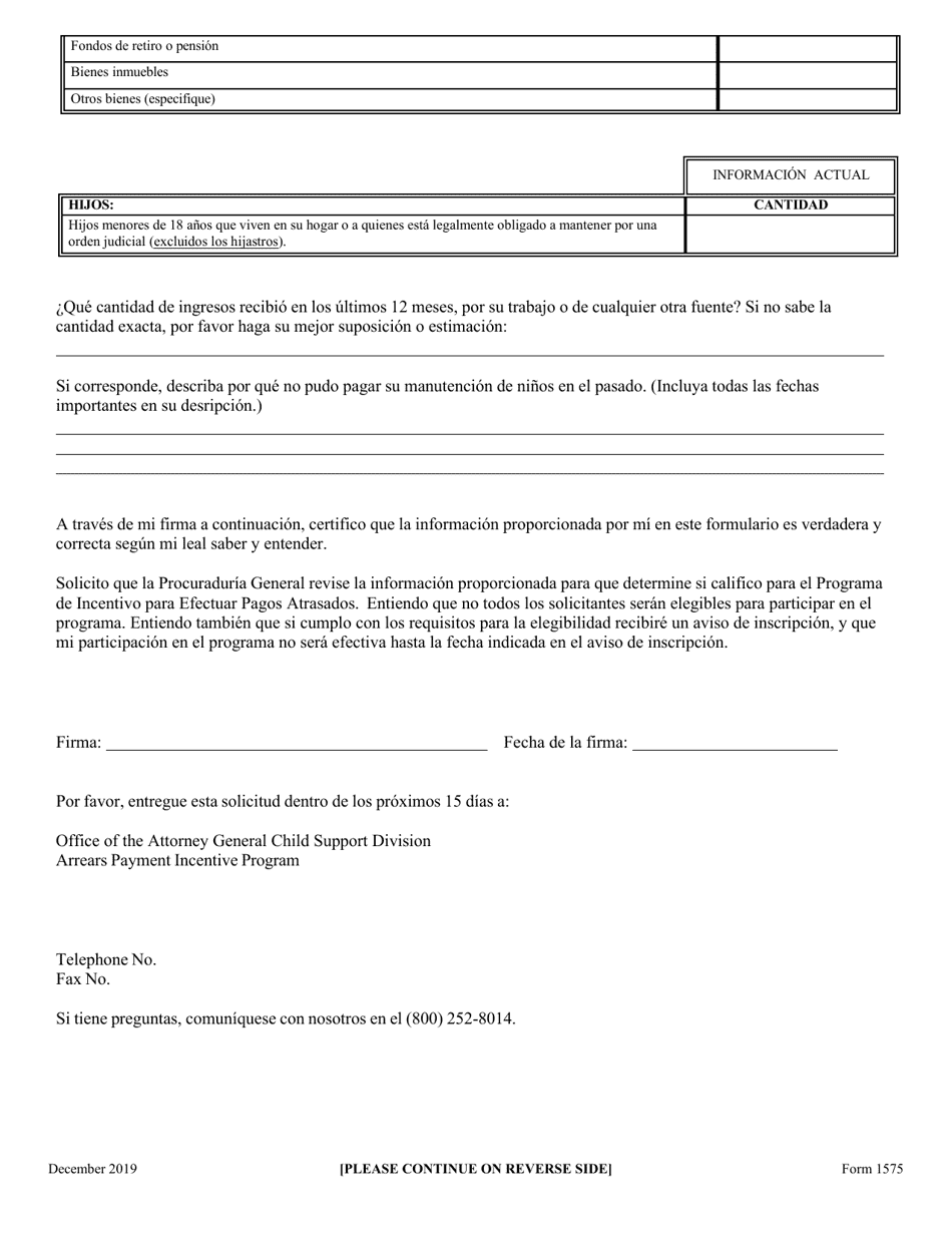 Formulario 1575 Solicitud Del Programa De Incentivo Para Efectuar Pagos Atrasados - Texas (Spanish), Page 2