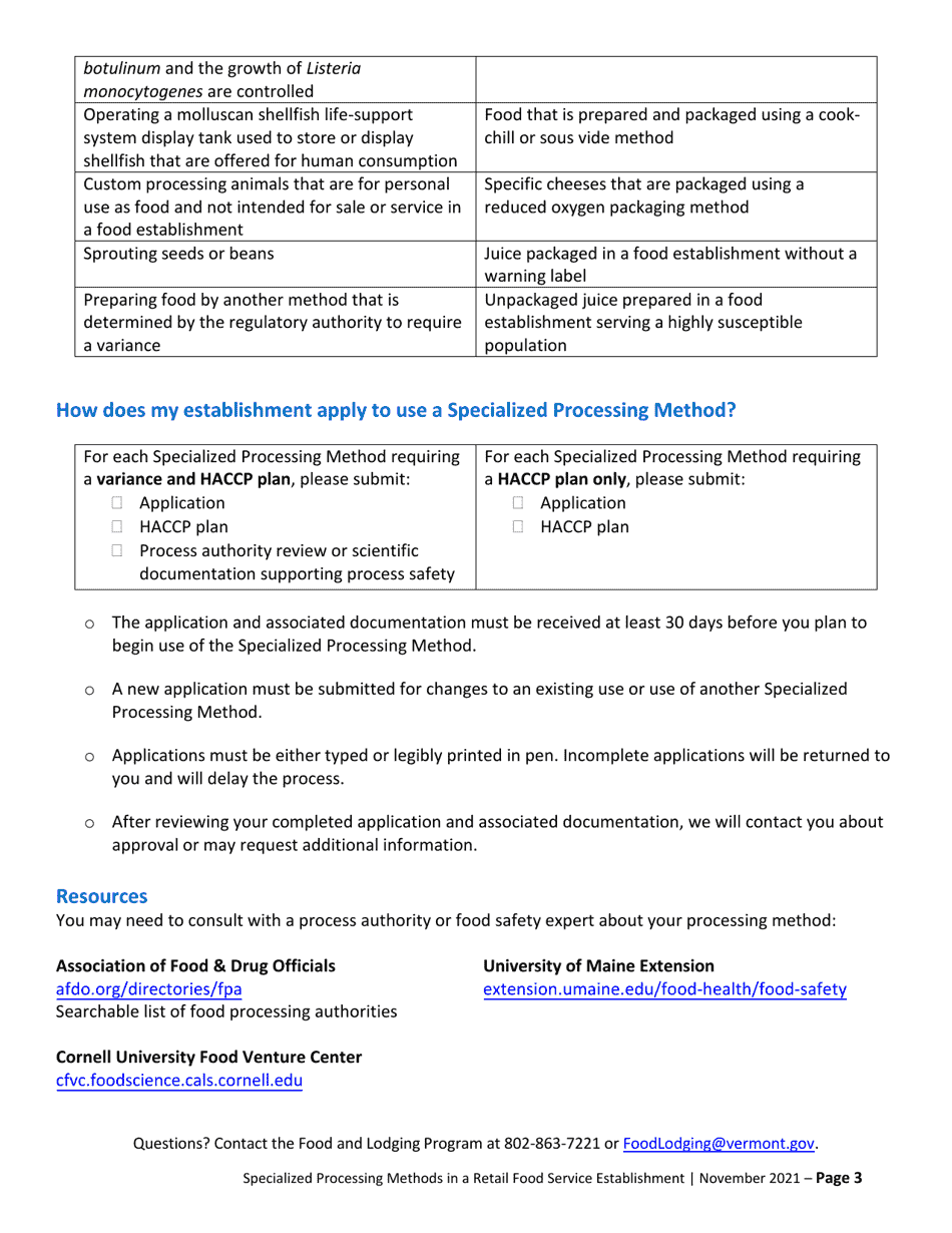 Application for a Specialized Processing Method - Vermont, Page 3